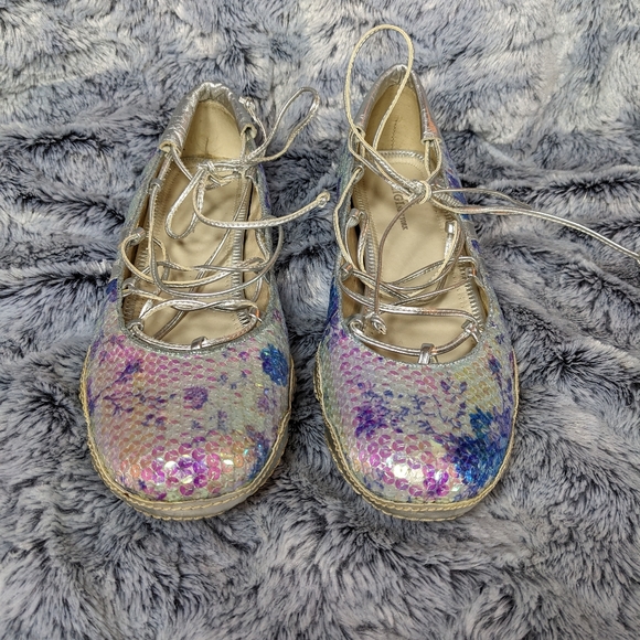 ZIGI New York Sequined Ballet flats with laces, silver, Mermaidcore, Size 7 - Picture 4 of 7